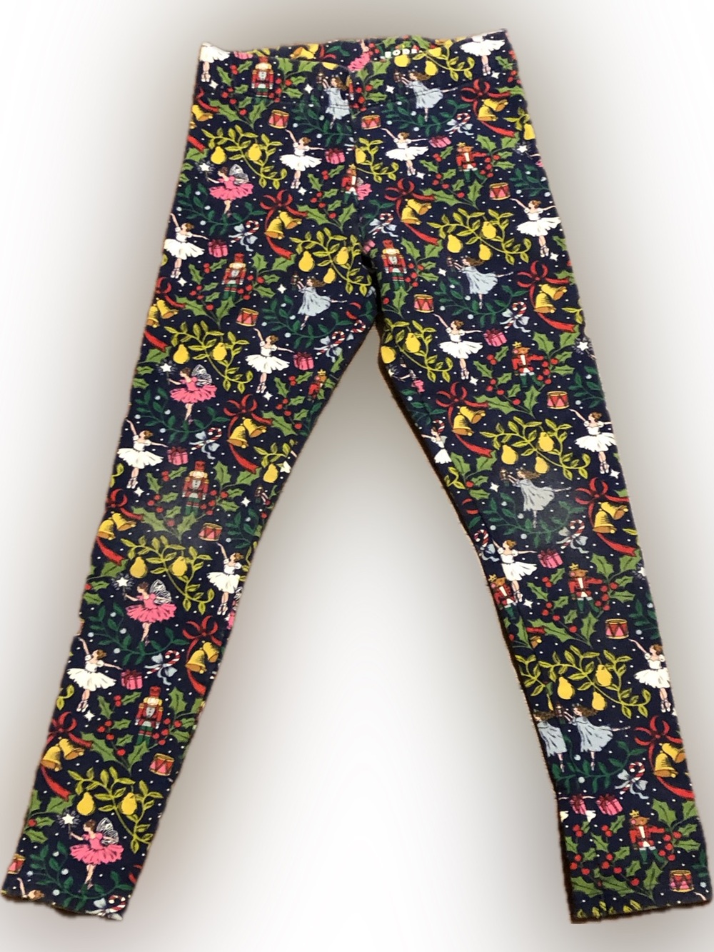 Mini Boden Navy Leggings with Pink Floral & Green Nutcracker Print